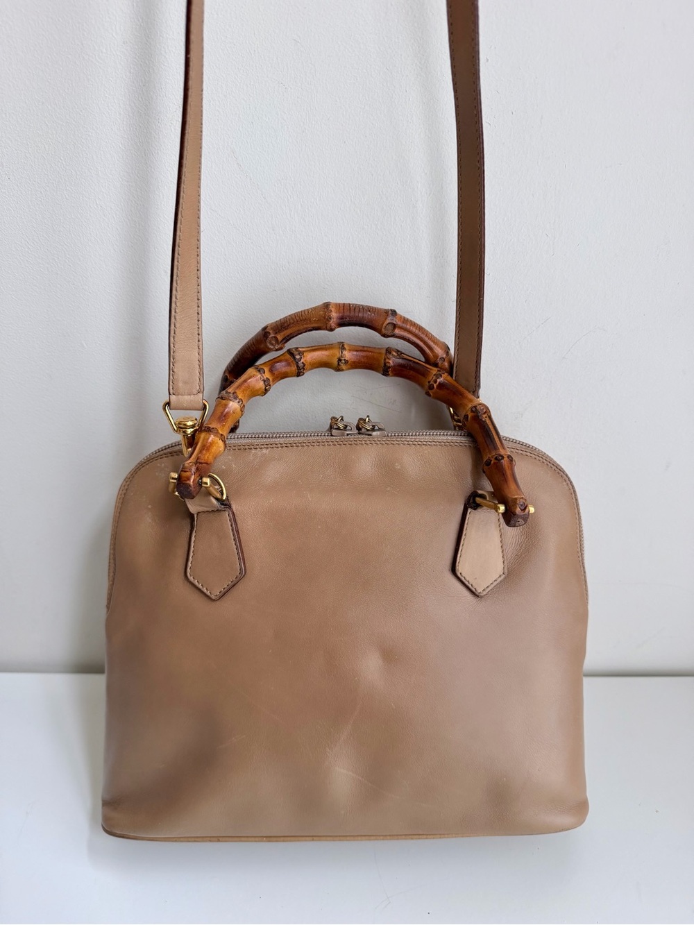 Authentic Gucci Bamboo 2way Leather Top Handle Crossbody Bag